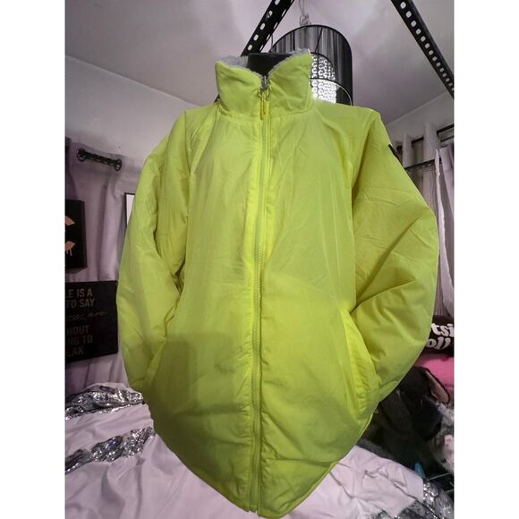 nwt ck calvin klein performance fleece reversible neon yellow jacket coat sherpa - Picture 6 of 6